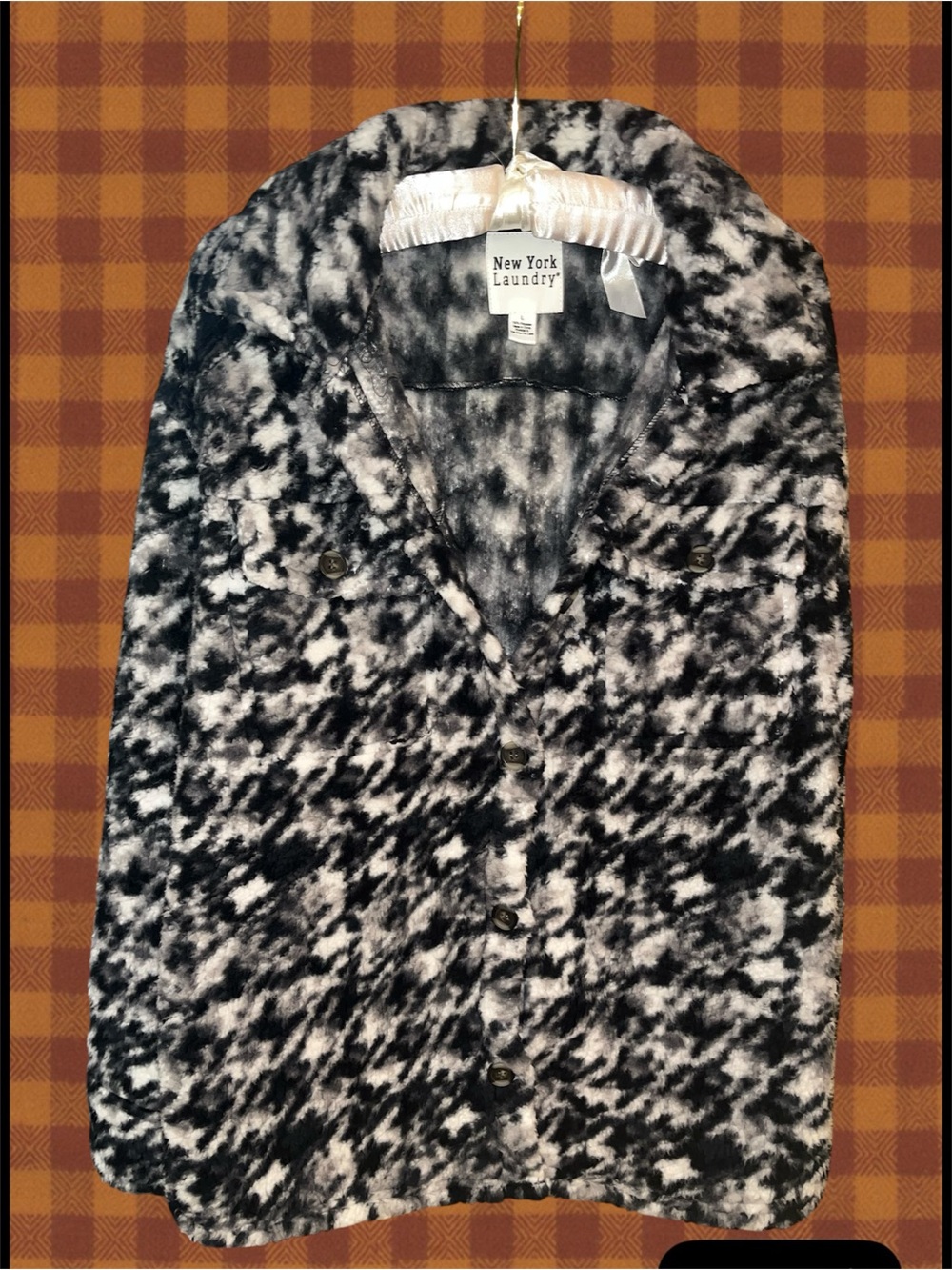 New York Laundry Black & White Plush Faux-Fur Button Jacket